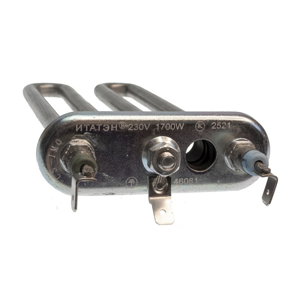 ТЭН 1700W для стиральной машины Ariston, Indesit с отверстием под датчик L168мм, 46081 ТЭН 1700W для стиральной машины Ariston, Indesit с отверстием под датчик L168мм, 46081