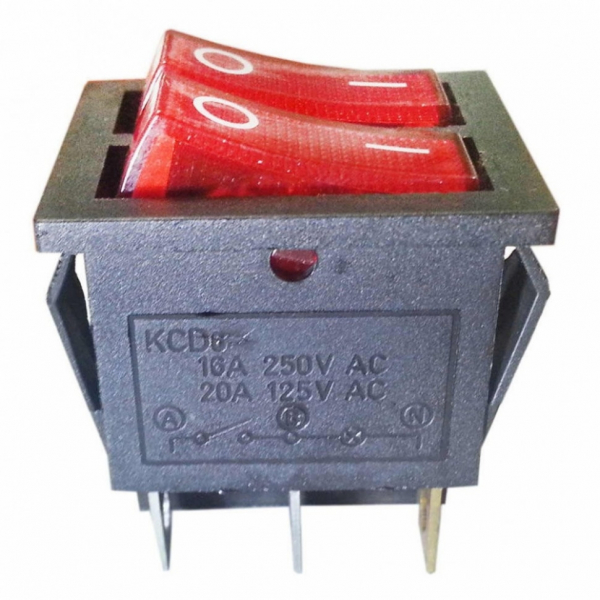 Набор 4 шт Выключатель двухклавишный 26*31мм, 16А, 250V, 2 положения, с сигнальной лампой, Thermex, KM66135